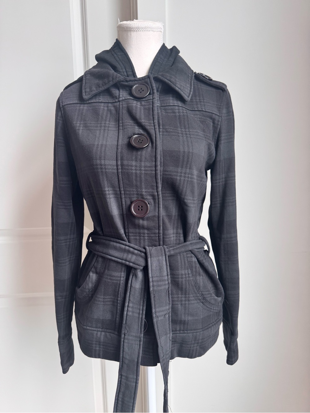 Tattoo Women Black Plaid Hooded Jacket